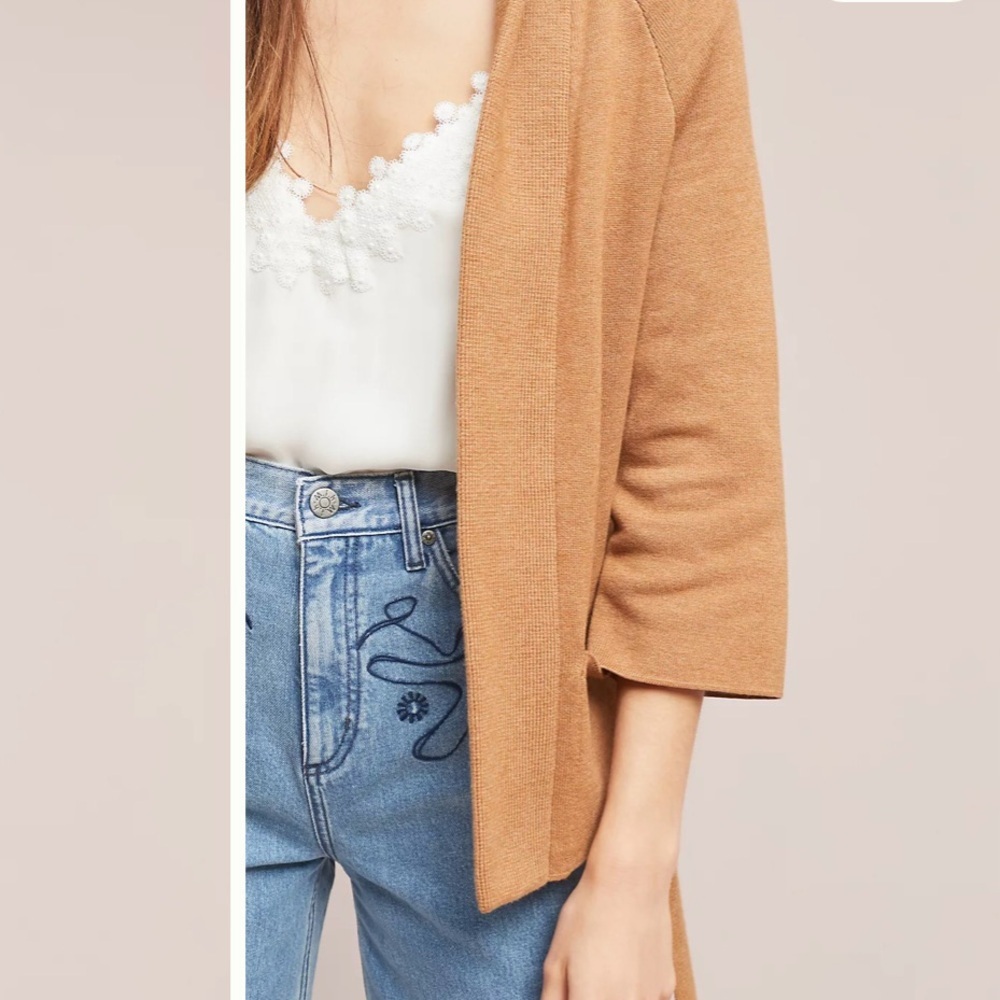 Anthropologie Moth Rizzo Belted Camel Wrap Cardigan S Sweater Tan Brown Office - Picture 2 of 13